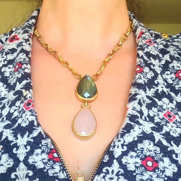 Labradorite and rose quartz chunky chain necklace - Picture 6 of 6